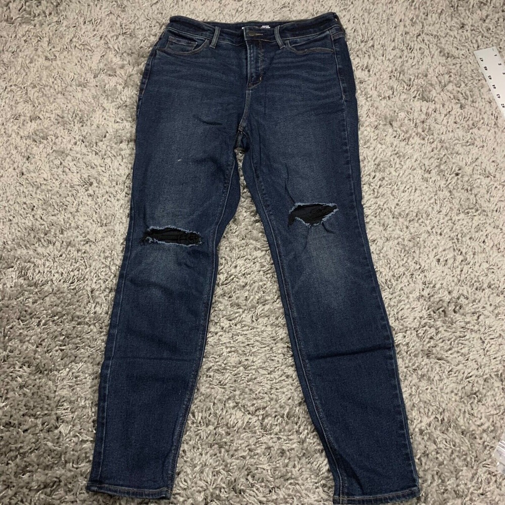 Old Navy Rockstar‎ Super Skinny High Rise Jeans Dark Wash Distressed Size 10